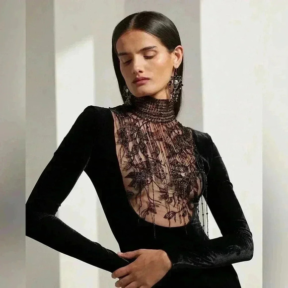 Ralph Lauren Collection Black Dress Embellished Velvet Cocktail Mini Beaded $4K - Picture 7 of 16